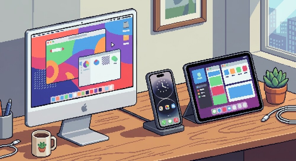 Pixelated Desk with Apple Devices