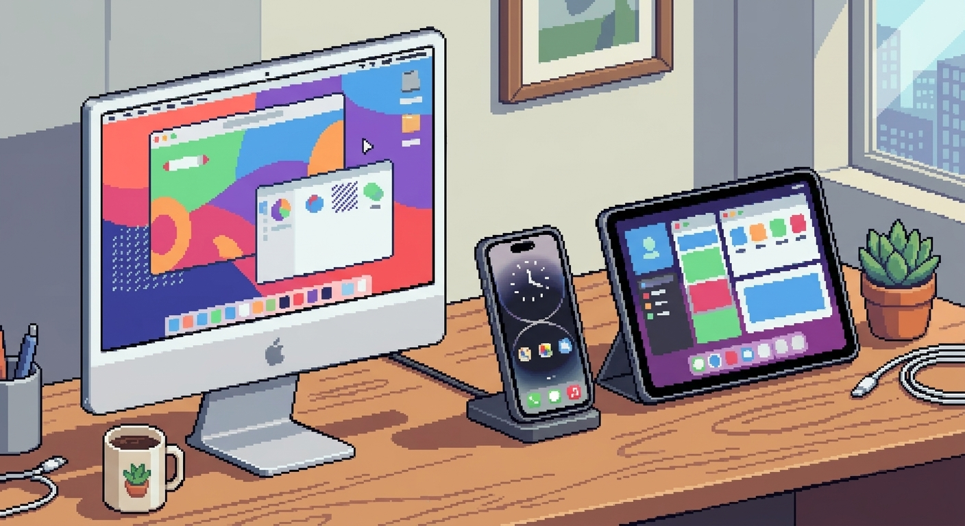 Pixelated Desk with Apple Devices