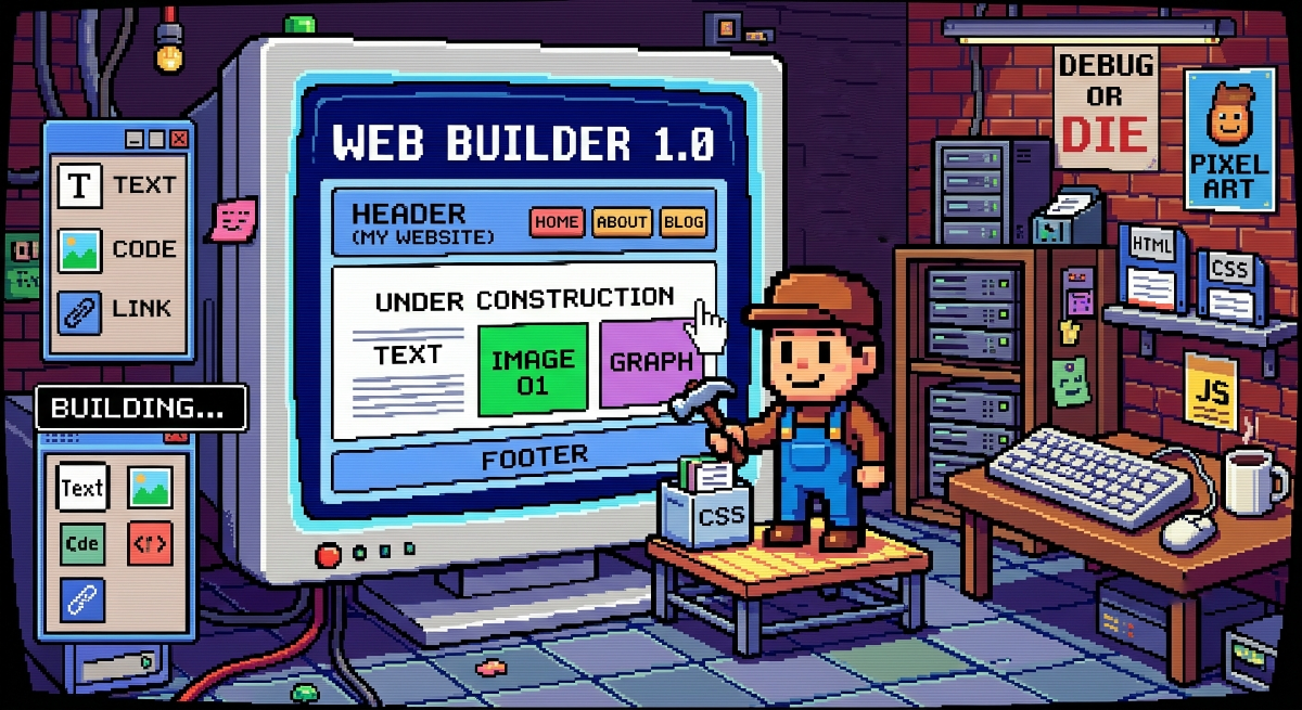 Pixelated illustration of two old websites being rebuilt